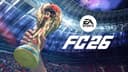 نمایی از جام جهانی فوتبال در بازی EA Sports FC 26 با لوگو و ورزشگاه پر از تماشاچی